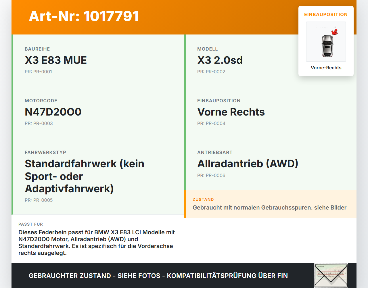 BMW X3 E83 18d LCI 08-11 Federbein Stossdämpfer Vorne Rechts BMW X3 E83 18d LCI 08-11 08.12.2009 3453522... Vorschau 3