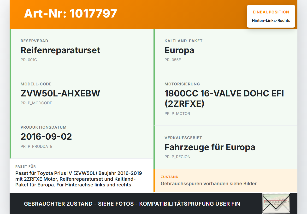 Toyota Prius IV ZVW5 16-19 Federn Hinten Links und Rechts Toyota Prius IV ZVW5 16-19 02.09.2016 4823147170 gebraucht Vorschau 3