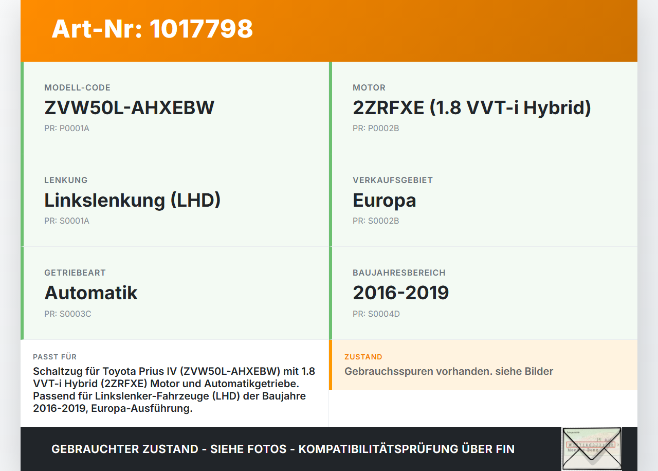 Toyota Prius IV ZVW5 16-19 Hybrid VVT-i 1,8 72KW Autom Schaltzug Schaltseilzug Schaltseil Toyota Prius IV ZVW5... Vorschau 3