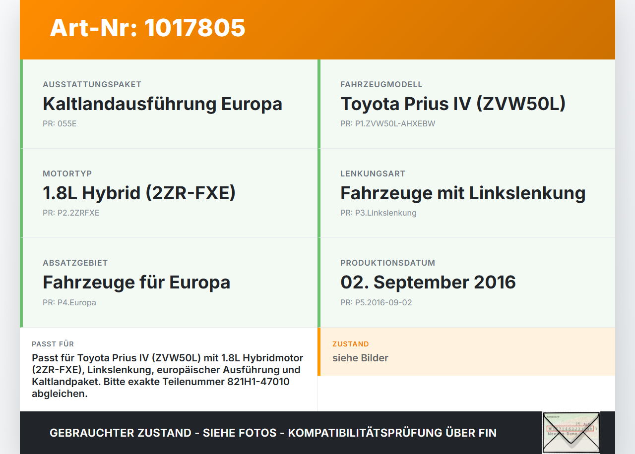 Toyota Prius IV ZVW5 16-19 Hochvolt Kabel HV Kabelbaum Leitung Toyota Prius IV ZVW5 16-19 02.09.2016 821H147010... Vorschau 3