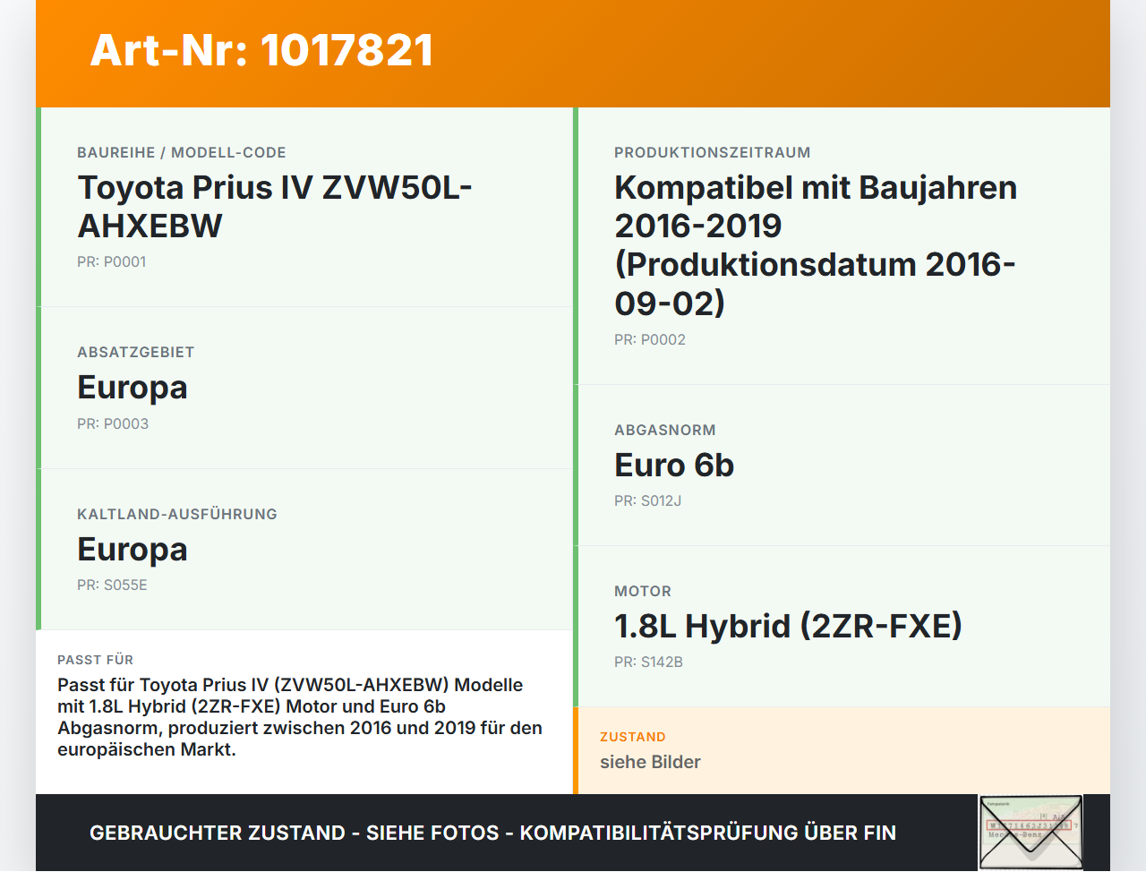 Toyota Prius IV ZVW5 16-19 Hybrid VVT-i 1,8 72KW Luftmassenmesser Toyota Prius IV ZVW5 16-19 02.09.2016 2220475030... Vorschau 3
