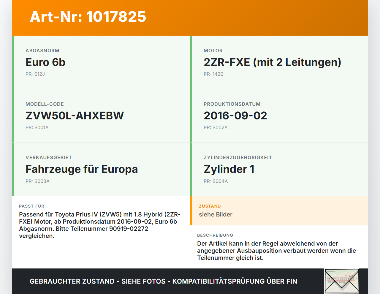 Toyota Prius IV ZVW5 16-19 Hybrid VVT-i 1,8 72KW Zündspule Zyl.1 Toyota Prius IV ZVW5 16-19 02.09.2016 9091902272... Vorschau 3