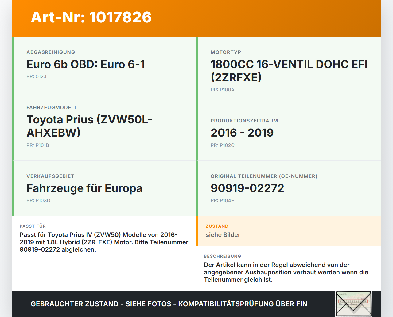 Toyota Prius IV ZVW5 16-19 Hybrid VVT-i 1,8 72KW Zündspule Zyl.2 Toyota Prius IV ZVW5 16-19 02.09.2016 9091902272... Vorschau 3