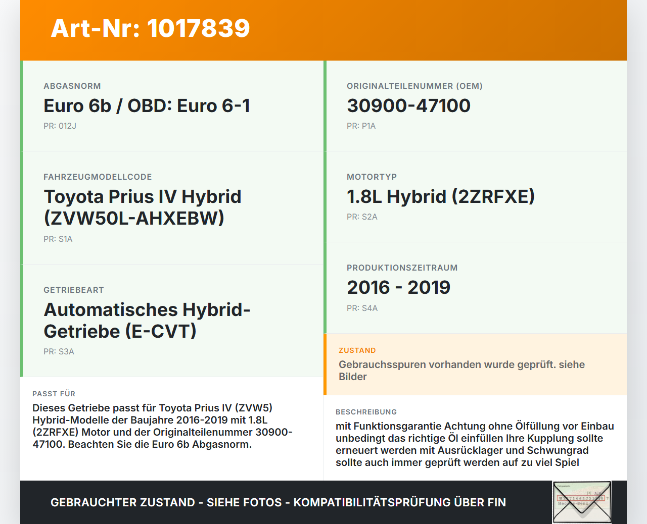 Toyota Prius IV ZVW5 16-19 Hybrid VVT-i 1,8 72KW Autom Schaltgetriebe Getriebe Toyota Prius IV ZVW5 16-19... Vorschau 3