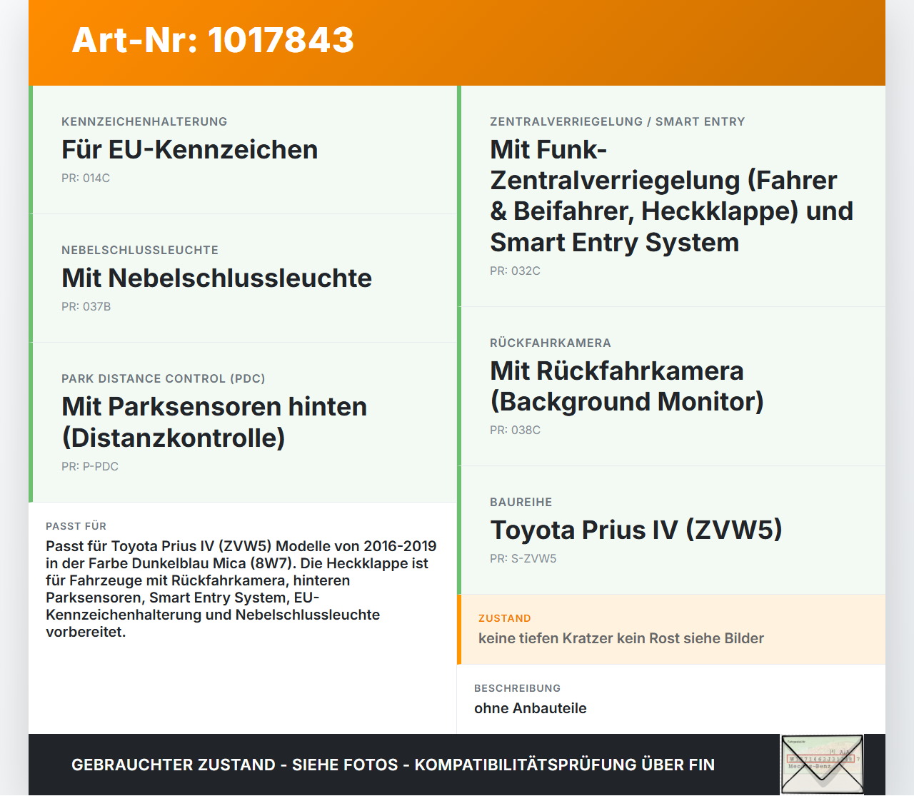 Toyota Prius IV ZVW5 16-19 Heckklappe Kofferraumdeckel Klappe 8W7 Toyota Prius IV ZVW5 16-19 02.09.2016 67005-47410... Vorschau 3