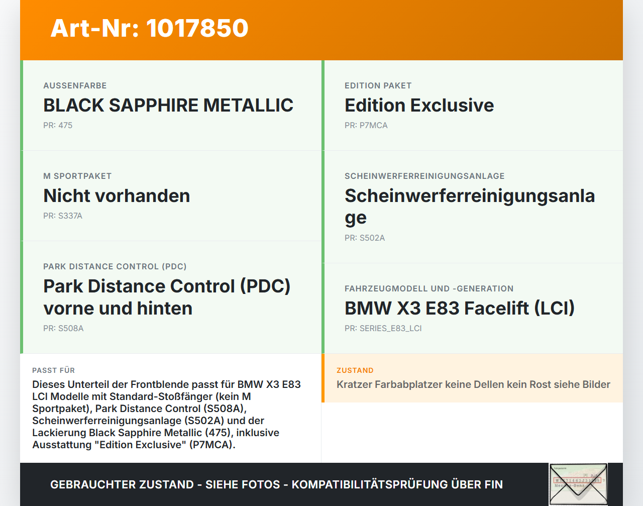 BMW X3 E83 18d LCI 08-11 Frontblende Frontleiste Unterteil für Stoßstange BMW X3 E83 18d LCI 08-11 08.12.2009... Vorschau 3