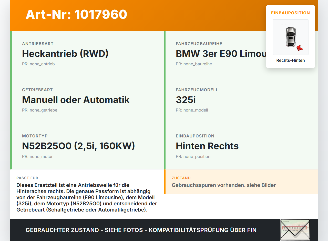 BMW E90 3er 325i 05-08 5T 2,5i 160KW Antriebswelle Gelenkwelle Rechts Hinten BMW E90 3er 325i 05-08 31.10.2006... Vorschau 3