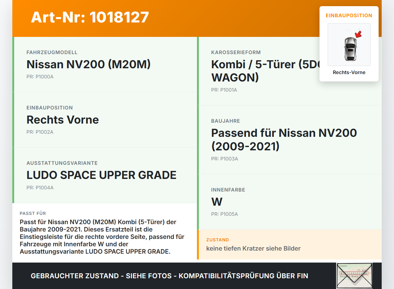 Nissan NV200 09-21 Kombi Einstiegsleiste Rechts Vorne Nissan NV200 09-21 09.08.2012 76951BJ00A 9042172420... Vorschau 3