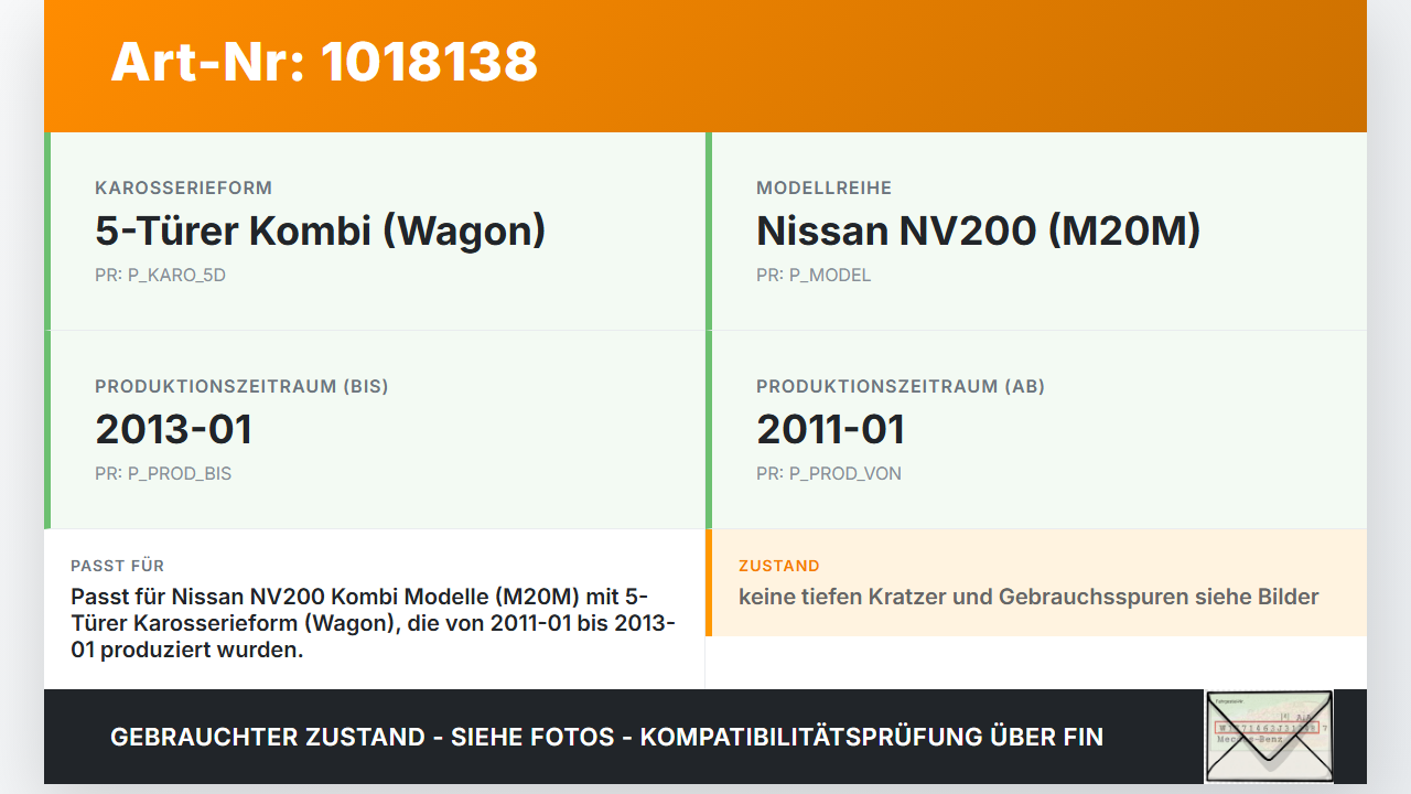 Nissan NV200 09-21 Kombi Dichtung Rahmen für Heckklappe Kofferraum Nissan NV200 09-21 09.08.2012 90830JX31A gebraucht Vorschau 3