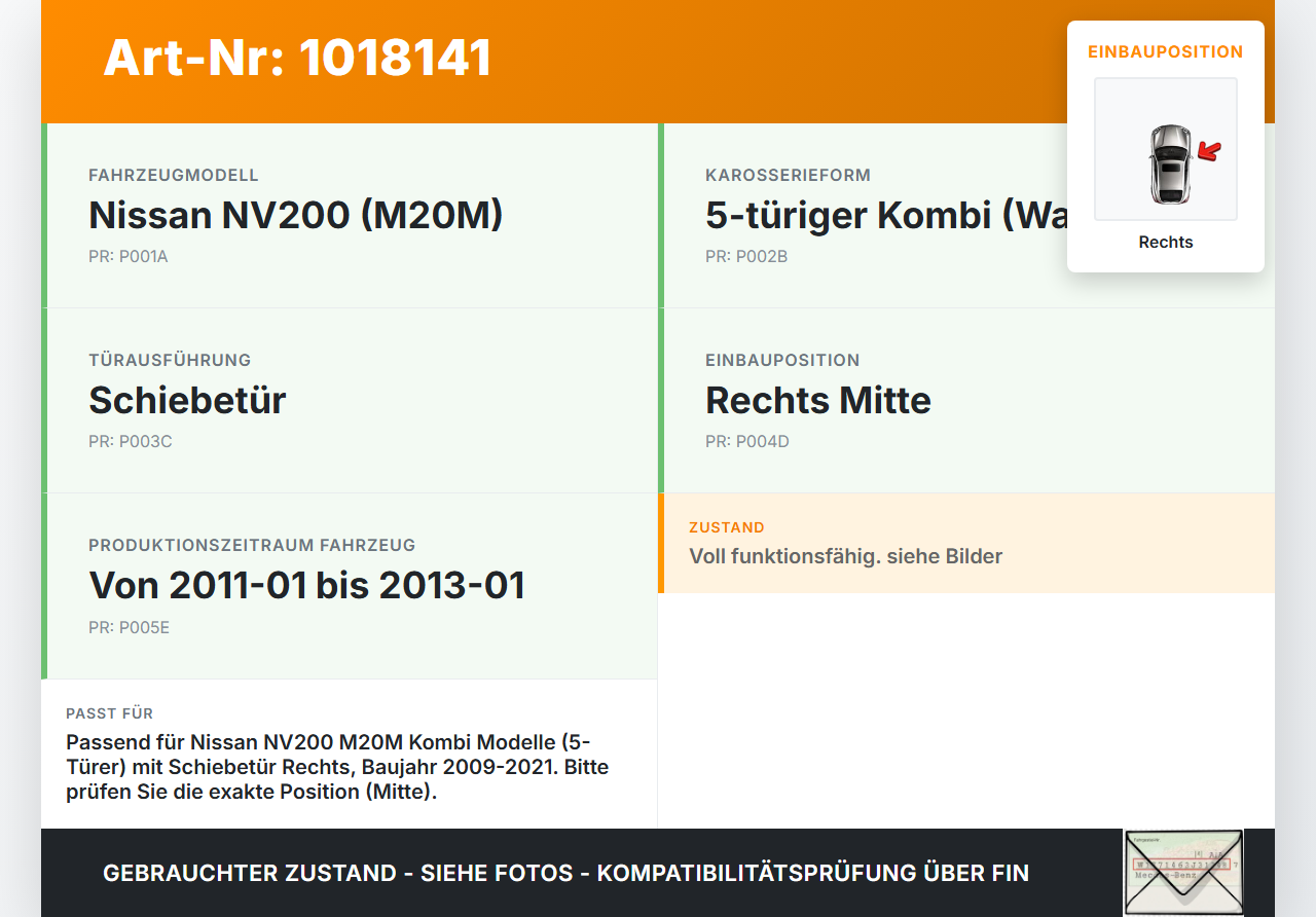 Nissan NV200 09-21 Kombi Führungsrolle für Schiebetür Rechts Mitte Nissan NV200 09-21 09.08.2012 gebraucht Vorschau 3