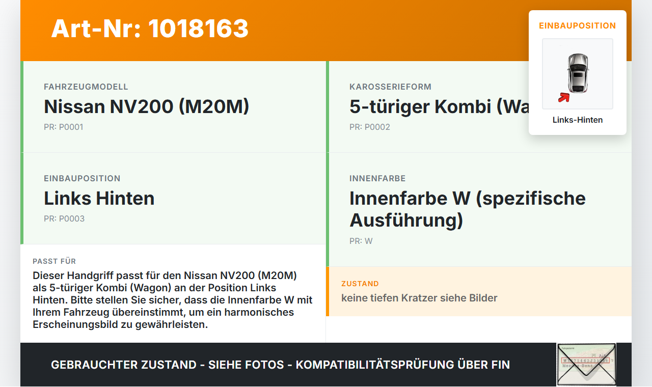 Nissan NV200 09-21 Kombi Handgriff Haltegriff Links Hinten Nissan NV200 09-21 09.08.2012 826713LC0A gebraucht Vorschau 3