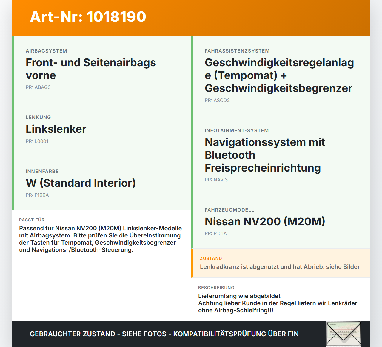 Nissan NV200 09-21 Lenkrad Airbaglenkrad Nissan NV200 09-21 09.08.2012 98510JX27D gebraucht Vorschau 3