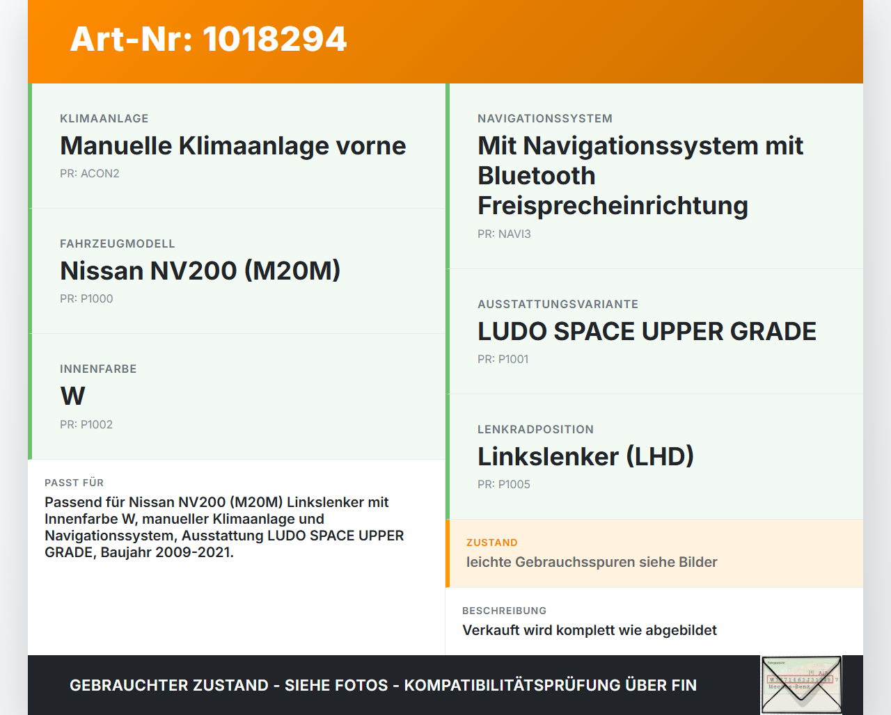 Nissan NV200 09-21 Armaturenbrett Panel komplett Nissan NV200 09-21 09.08.2012 PJX1122230083 BAM-PT1-1017... Vorschau 3