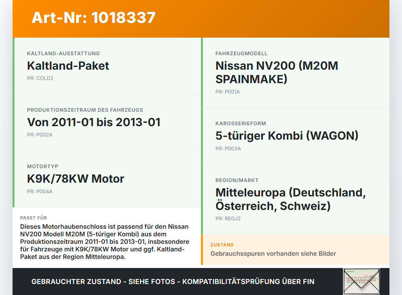 Nissan NV200 09-21 Haubenschloss Motorhaubenschloss Schloss Nissan NV200 09-21 09.08.2012 gebraucht Vorschau 3