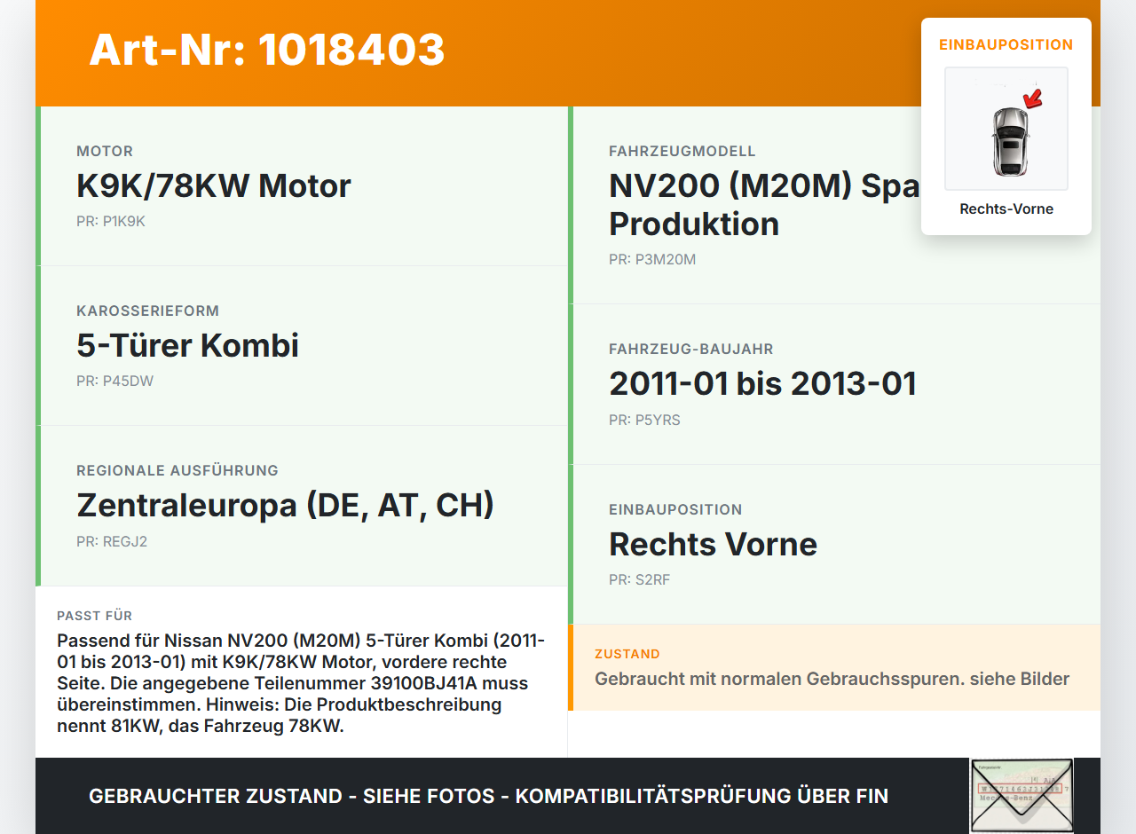 Nissan NV200 09-21 dCi 1,5 81KW Antriebswelle Gelenkwelle Rechts Vorne Nissan NV200 09-21 09.08.2012 39100BJ41A... Vorschau 3