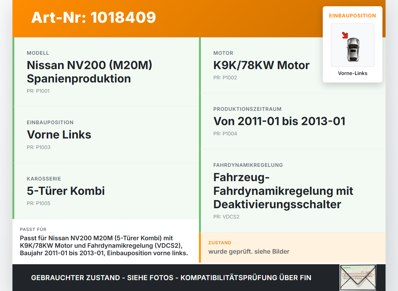 Nissan NV200 09-21 dCi 1,5 81KW Bremssattel Bremszange Vorne Links Nissan NV200 09-21 09.08.2012 41011JX50B gebraucht Vorschau 3