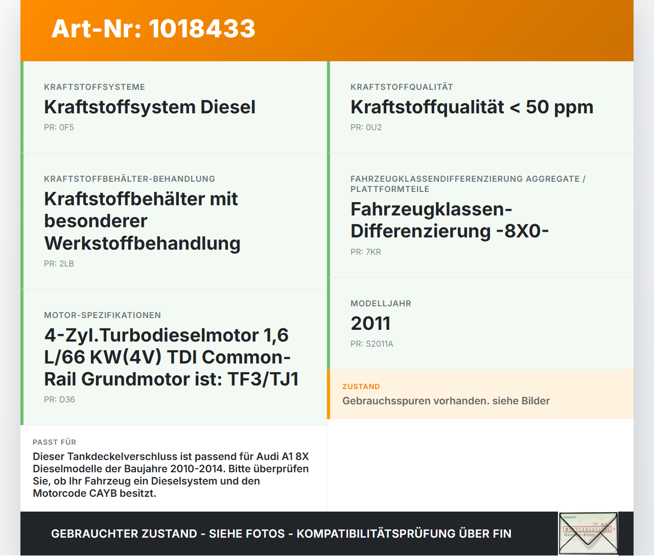 Audi A1 8X 10-14 Tankdeckel Verschluss Tankverschluss Tankverschraubung Audi A1 8X 10-14 08.08.2011 8P0201550B gebraucht Vorschau 3