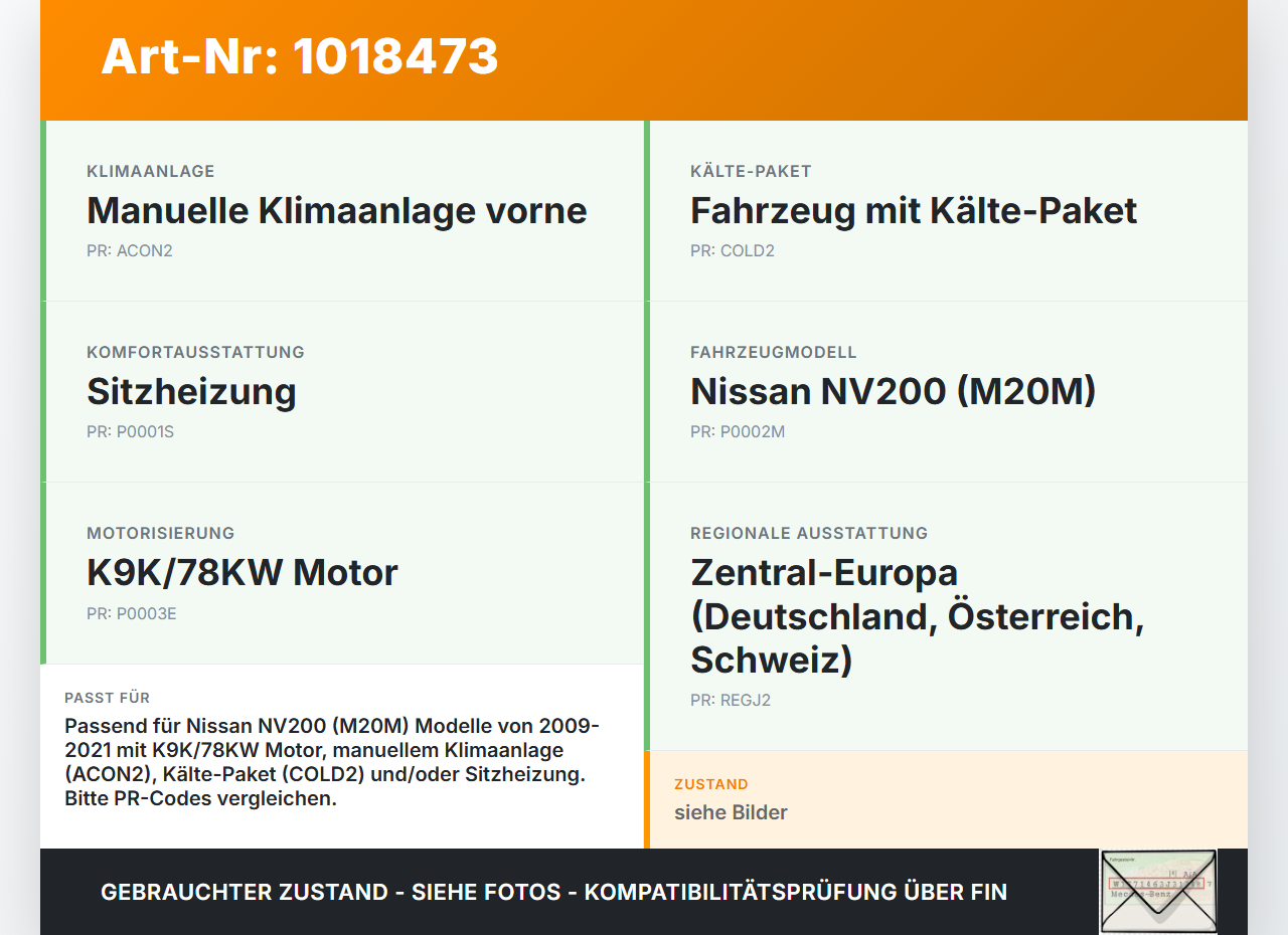 Nissan NV200 09-21 Zusatzheizung Zuheizer Heizelement Elektrisch Nissan NV200 09-21 09.08.2012 F667213K gebraucht Vorschau 3