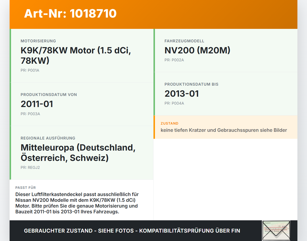 Nissan NV200 09-21 dCi 1,5 81KW Deckel für Luftfilterkasten Luftfiltergehäuse Nissan NV200 09-21 09.08.2012 gebraucht Vorschau 3