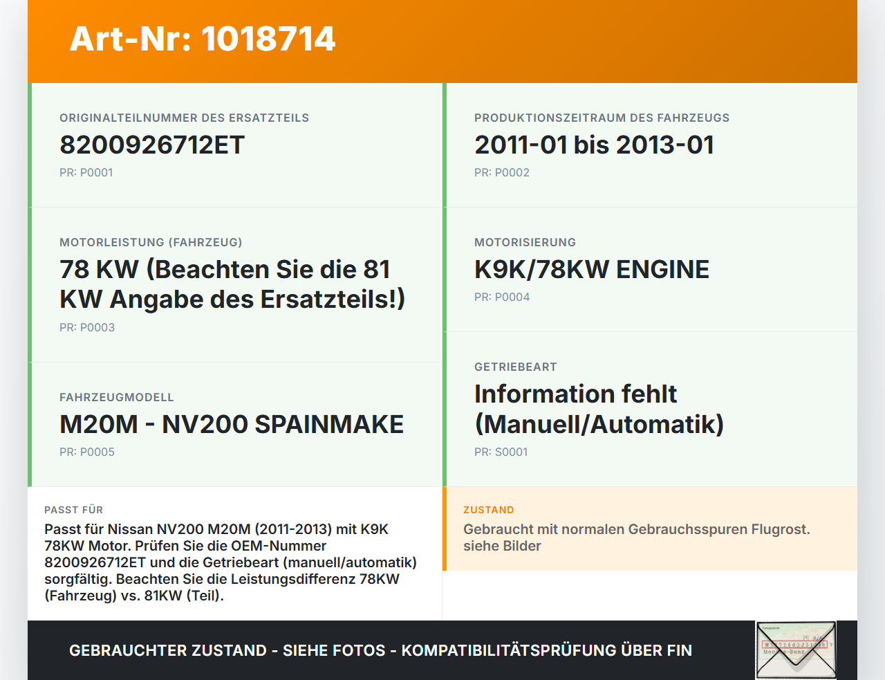 Nissan NV200 09-21 dCi 1,5 81KW K9K-400 Schwungscheibe Schwungrad Nissan NV200 09-21 09.08.2012 1231000Q3C... Vorschau 3