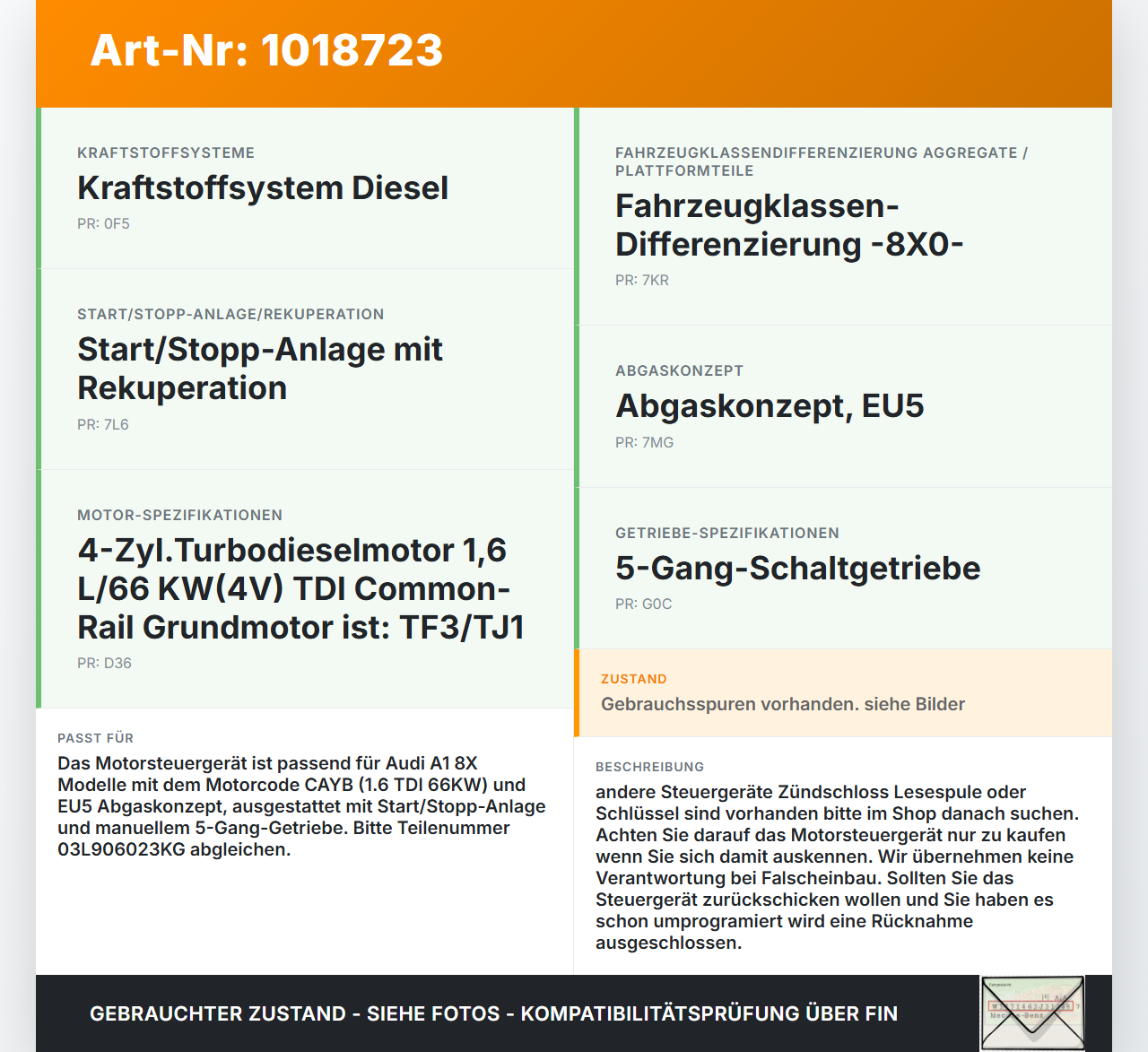 Audi A1 8X 10-14 TDI 1,6 66KW Steuergerät ECU für Motor Motorsteuergerät Audi A1 8X 10-14 08.08.2011 f03L906023KG... Vorschau 3