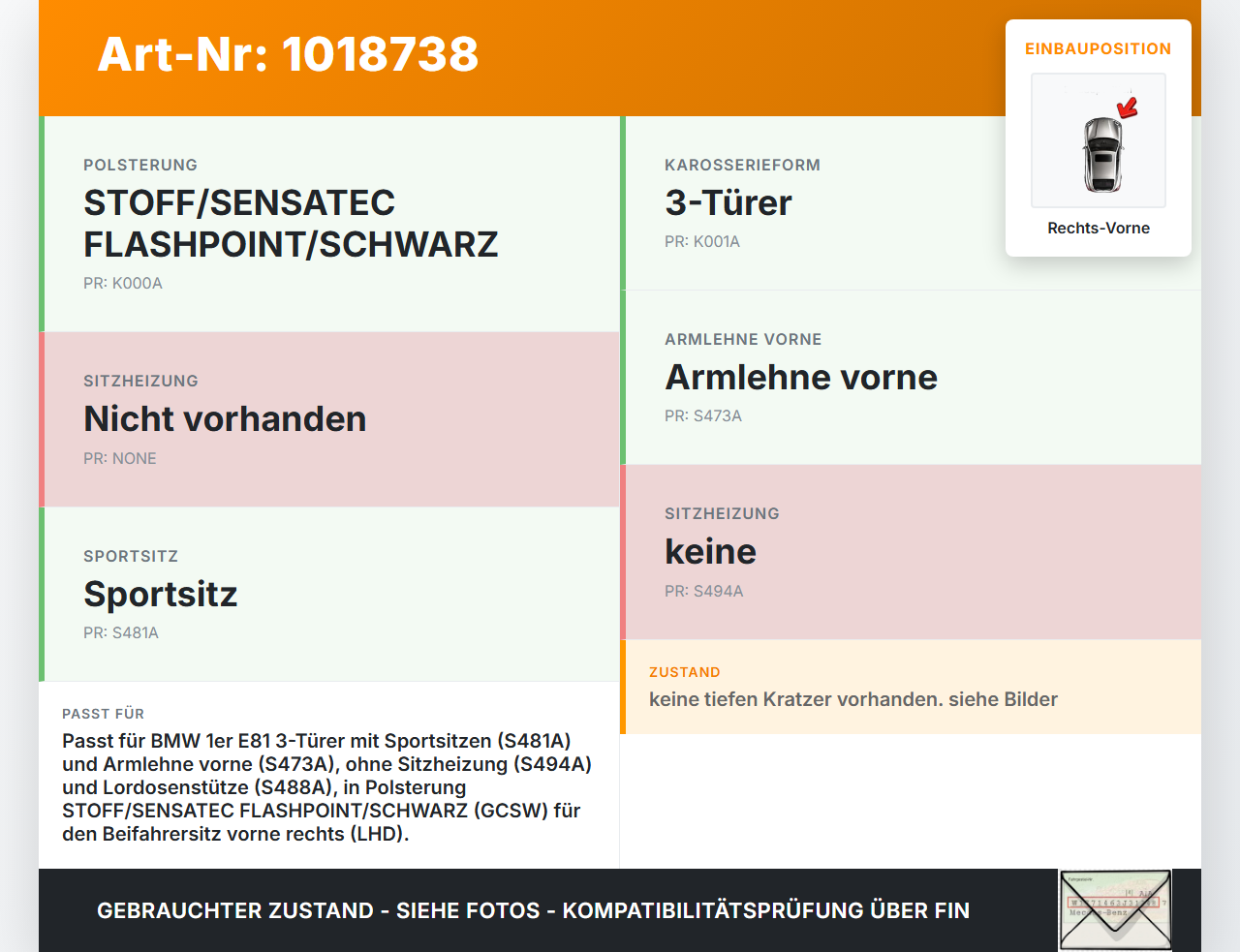 BMW E81 1er 120d 07-12 Blende Innen Auflage Rückenblende für Beifahrer- Sitz Rechts Vorne BMW E81 1er 120d 07-12... Vorschau 3