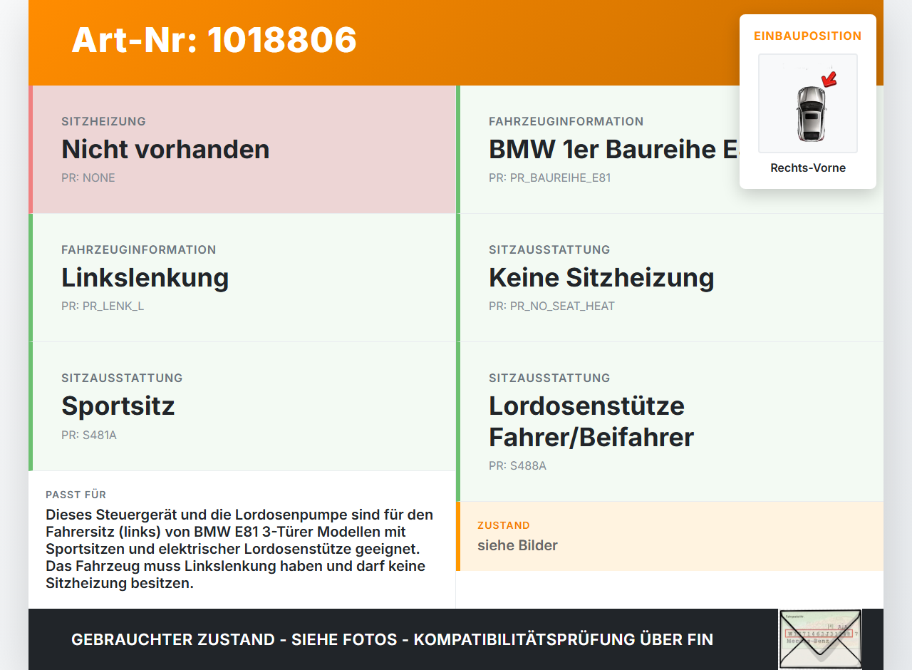 BMW E81 1er 120d 07-12 Steuergerät und Lordosenpumpe Fahrer Sitz Rechts Vorne BMW E81 1er 120d 07-12 26.10.2007... Vorschau 3