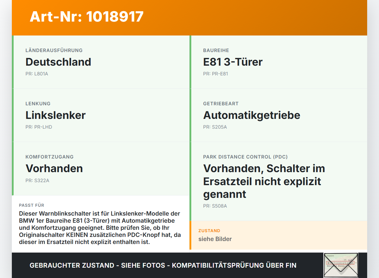BMW E81 1er 120d 07-12 Warnblinkschalter Schalter DTC ZV BMW E81 1er 120d 07-12 26.10.2007 9196712 61319196712... Vorschau 3