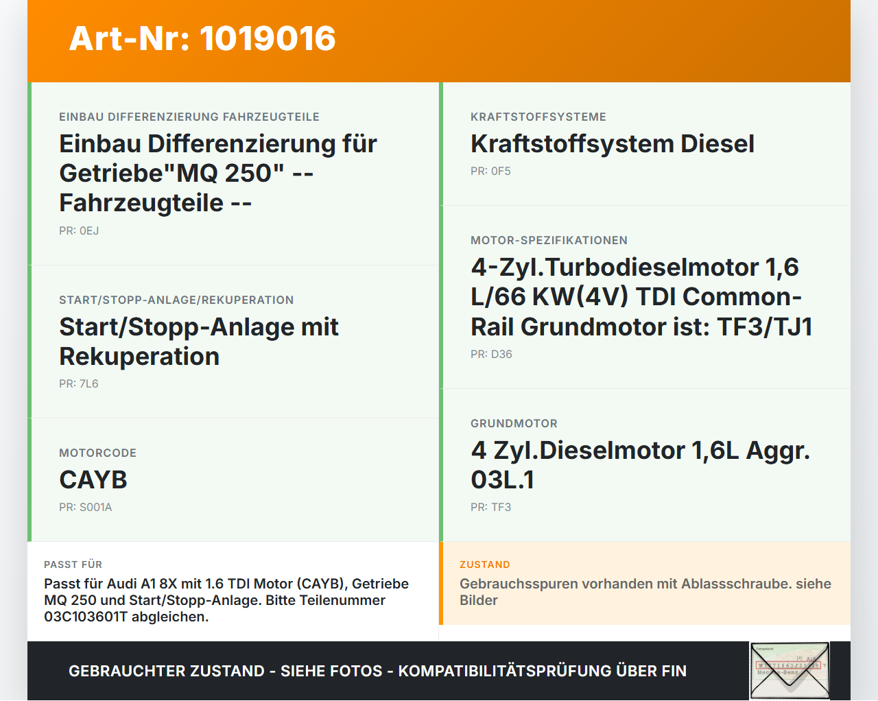 Audi A1 8X 10-14 TDI 1,6 66KW CAYB Ölwanne Motorwanne Audi A1 8X 10-14 08.08.2011 03G103603AD 03C103601T gebraucht Vorschau 3