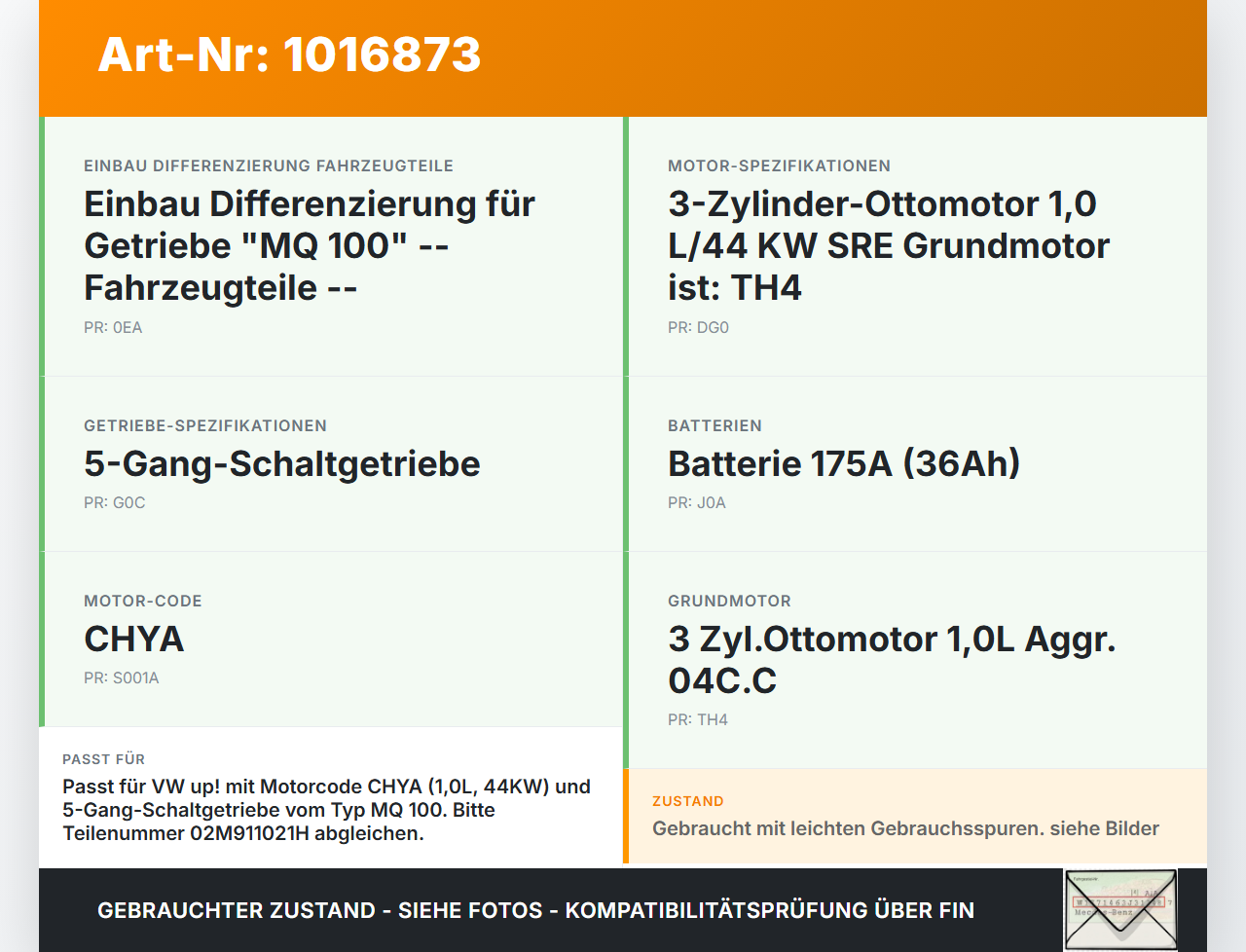VW UP AA 15-23 1,0 44KW Anlasser Starter VW UP AA 15-23 15.01.2015 02M911021H 0001177006 gebraucht Vorschau 3