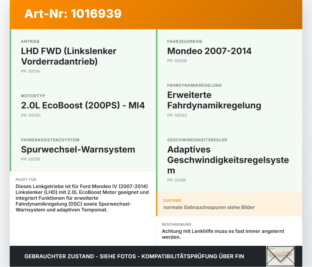 Ford Mondeo IV 4 07-15 Lenkgetriebe Servolenkung Lenkhilfe elektr. Stellmotor Ford Mondeo IV 4 07-15 03.03.2011... Vorschau 3