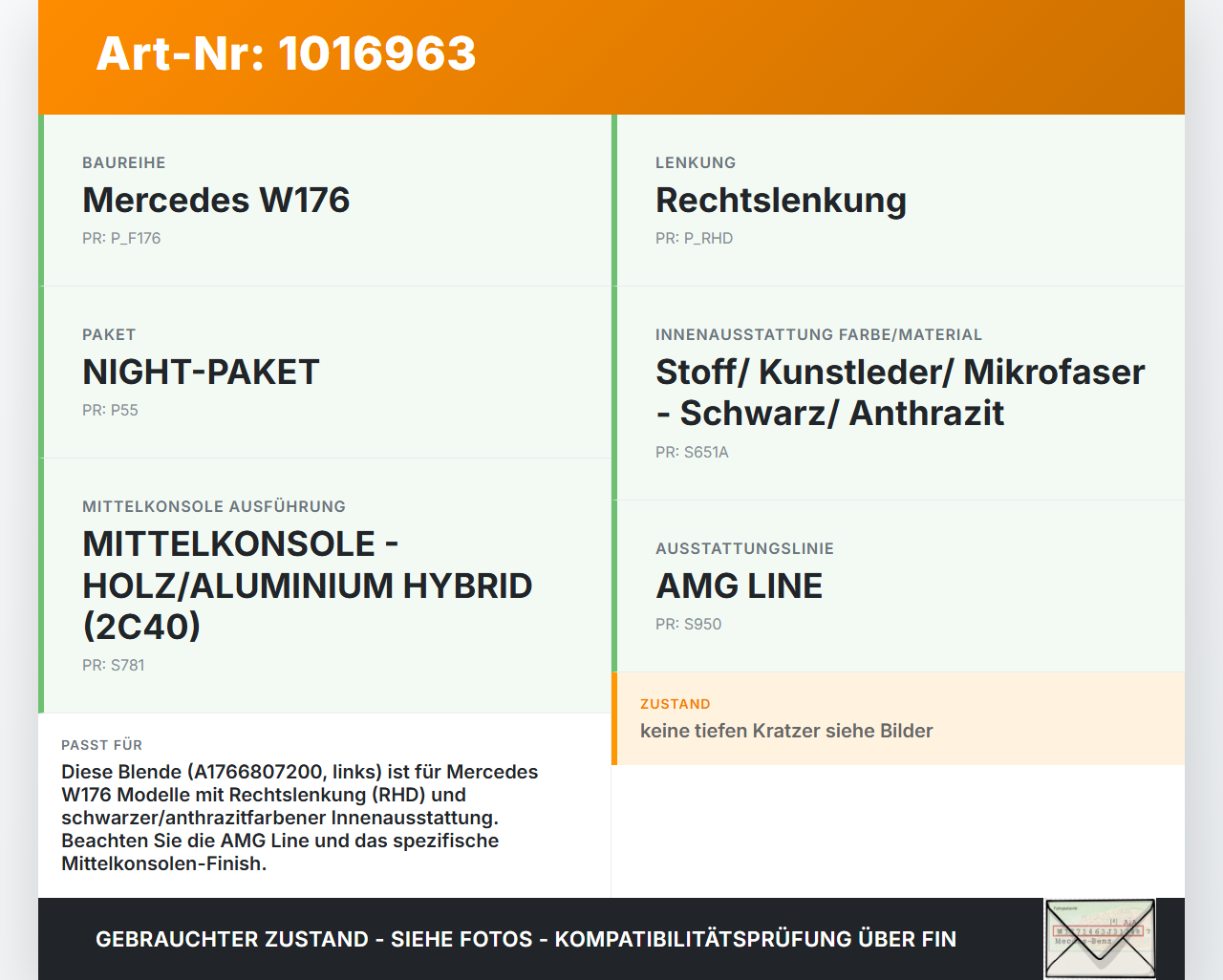 Mercedes W176 A200 12-15 Blende Verkleidung DHL Mercedes W176 A200 12-15 28.01.2015 A1766807200 A17668072009H68... Vorschau 3