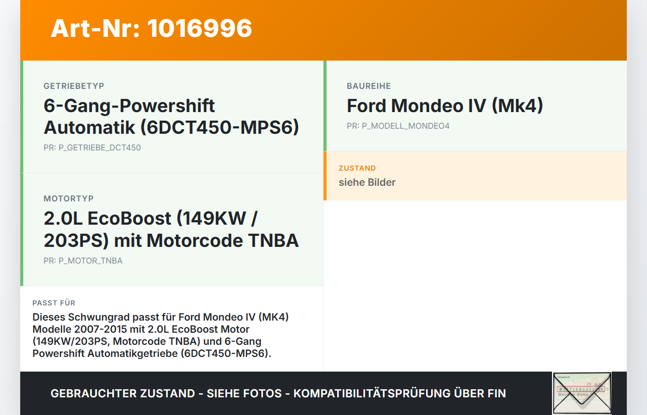 Ford Mondeo IV 4 07-15 2,0 149KW TNBA Schwungscheibe Schwungrad Ford Mondeo IV 4 07-15 03.03.2011 03L105266BH gebraucht Vorschau 3