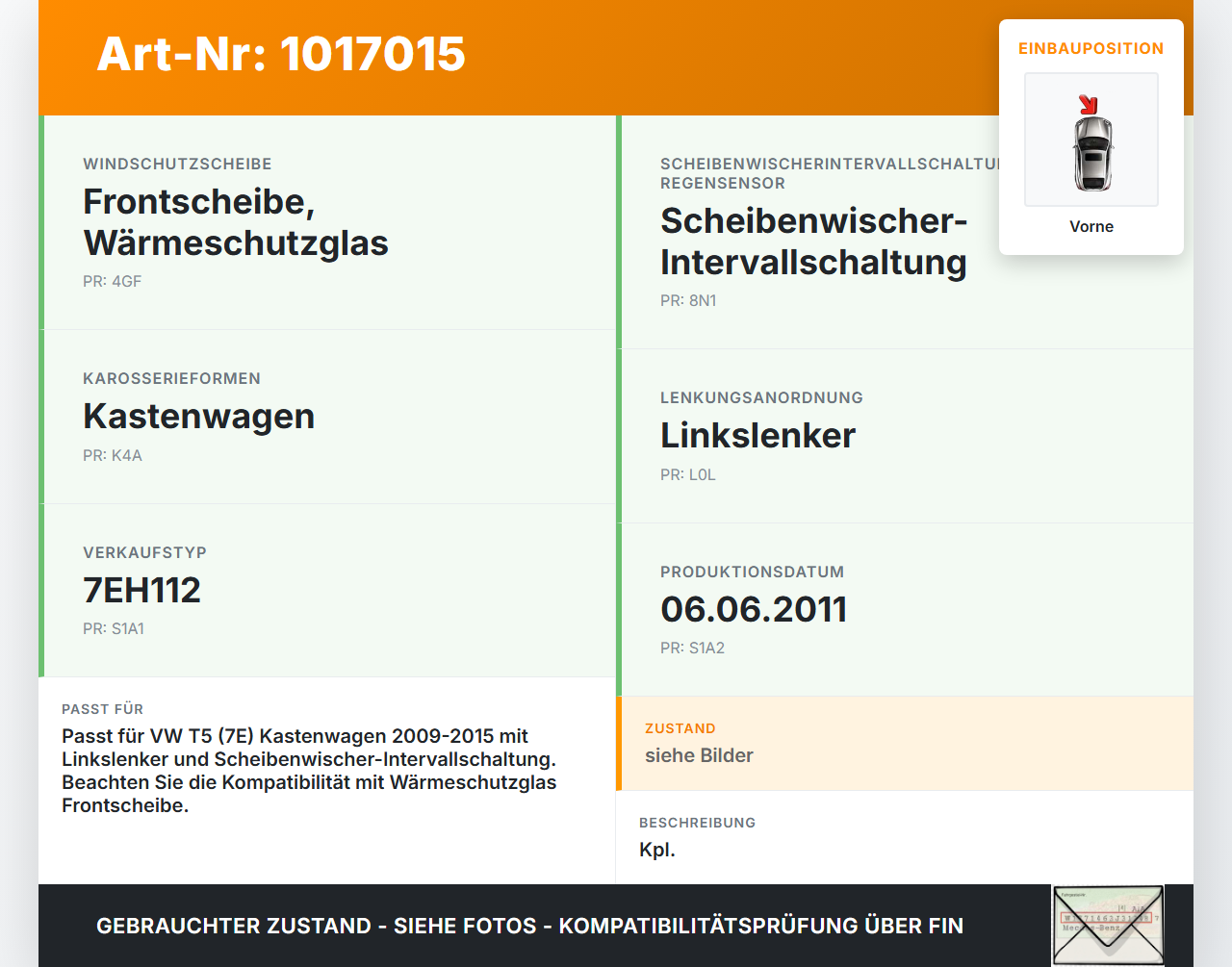 VW T5 7E 09-15 Wischermotor Scheibenwischermotor m. Wischergestänge Vorne VW T5 7E 09-15 06.06.2011 7E1955023A... Vorschau 3