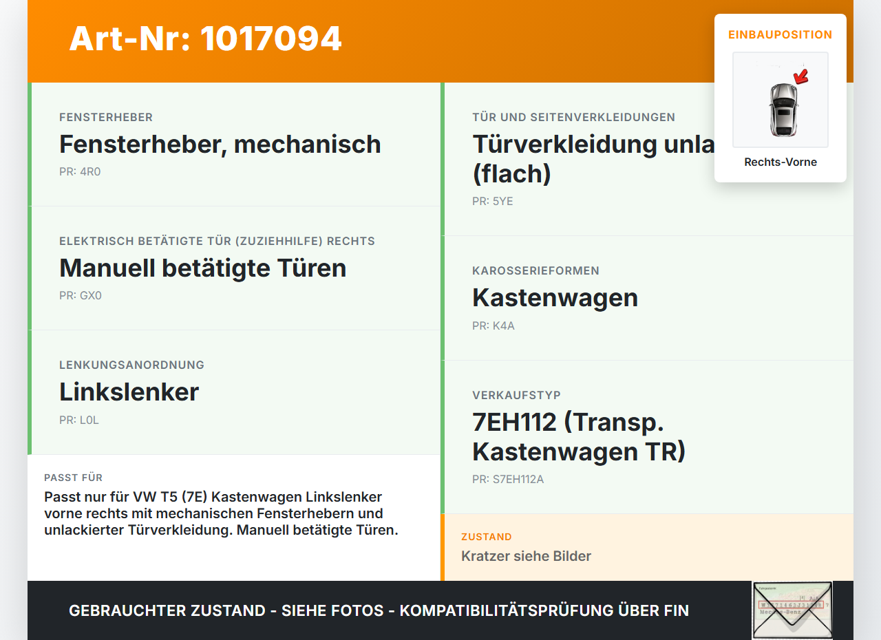 VW T5 7E 09-15 Kasten Türgriff ohne Griff Innen Rechts Vorne VW T5 7E 09-15 06.06.2011 7E0843642B gebraucht Vorschau 3