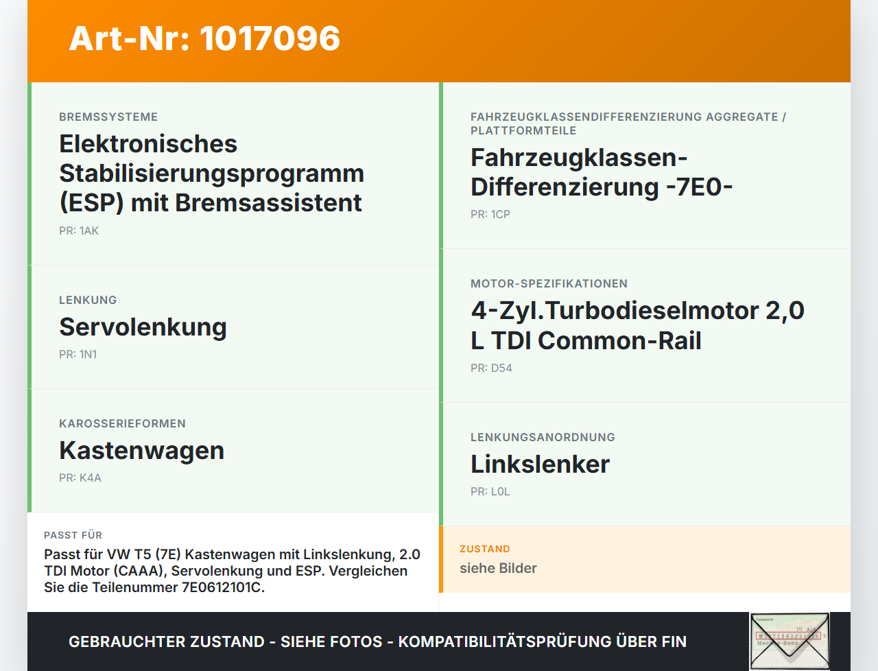 VW T5 7E 09-15 TDI 2,0 103KW Bremskraftverstärker VW T5 7E 09-15 06.06.2011 7E0612105C 7E0612101C gebraucht Vorschau 3