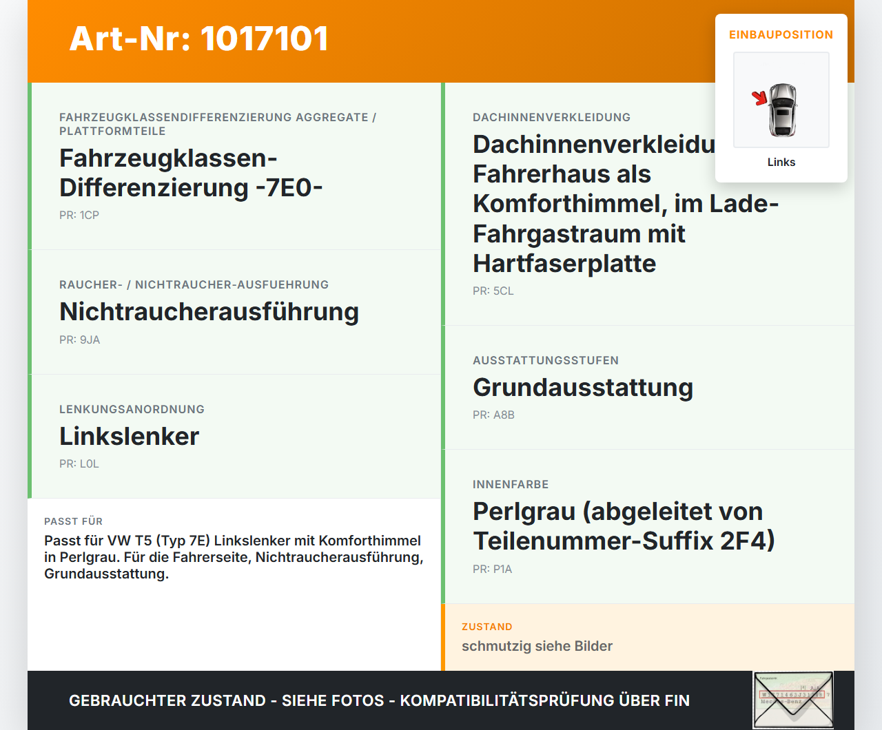 VW T5 7E 09-15 Sonnenblende Links für Fahrer Perlgrau VW T5 7E 09-15 06.06.2011 7H5857551B 7H5857551B2F4 gebraucht Vorschau 3