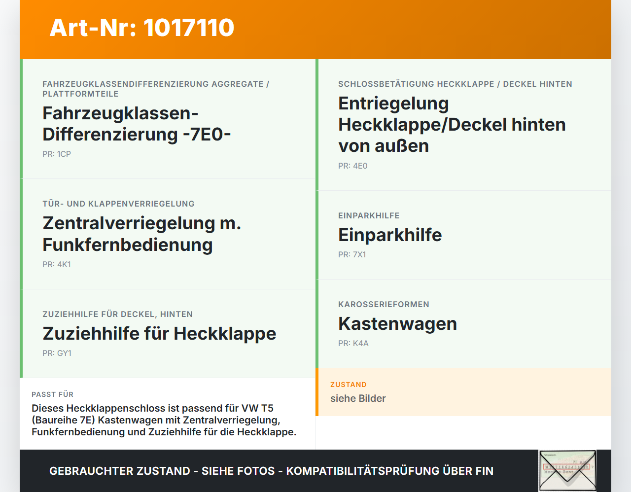 VW T5 7E 09-15 Kasten Schloss f. Heckklappe Heckklappenschloss Verriegelung VW T5 7E 09-15 06.06.2011 7E5827505D... Vorschau 3