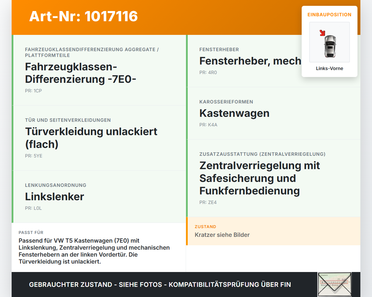 VW T5 7E 09-15 Kasten Türgriff Griff Griffmuschel Innen Links Vorne VW T5 7E 09-15 06.06.2011 7H0837113 7H0837817... Vorschau 3