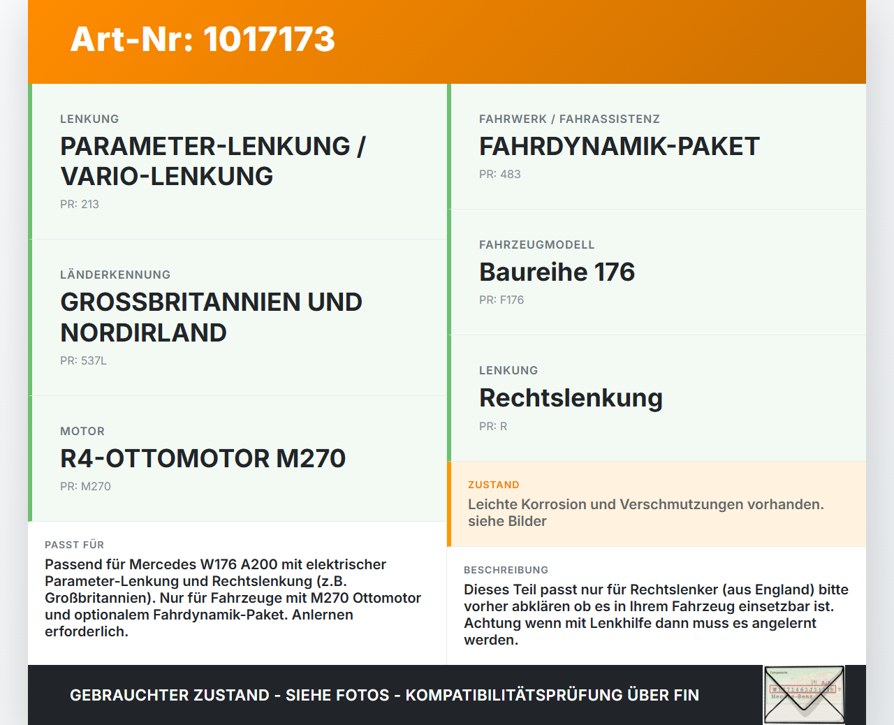 Mercedes W176 A200 12-15 RHD Lenkgetriebe Elektr. Servolenkung Lenkhilfe Mercedes W176 A200 12-15 28.01.2015... Vorschau 3