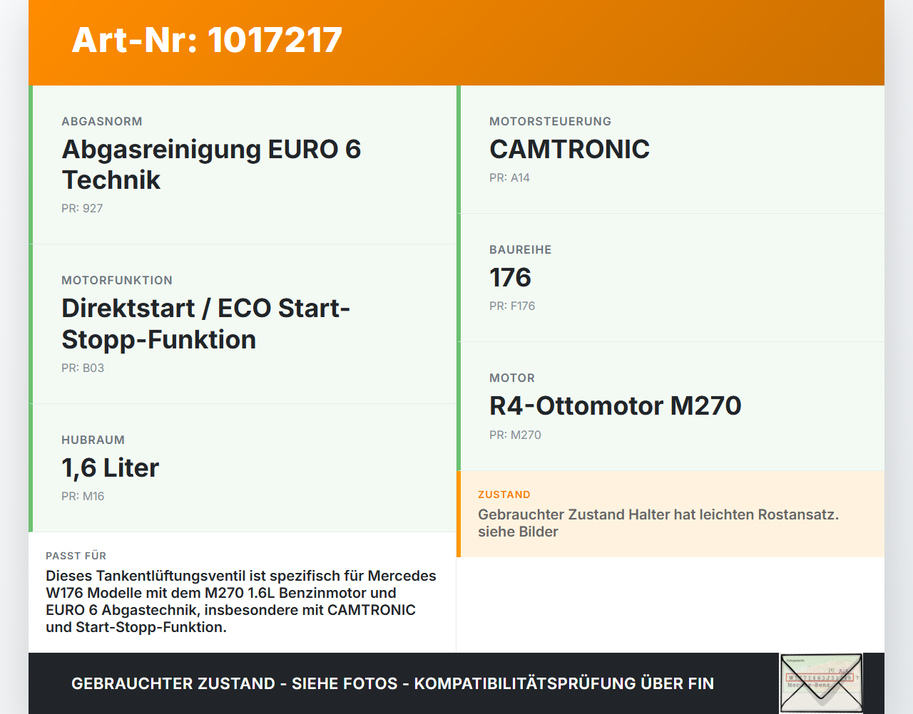 Mercedes W176 A200 12-15 1,6i 115KW Tankentlüftungsventil Ventil Kraftstoffanlage Mercedes W176 A200 12-15... Vorschau 3