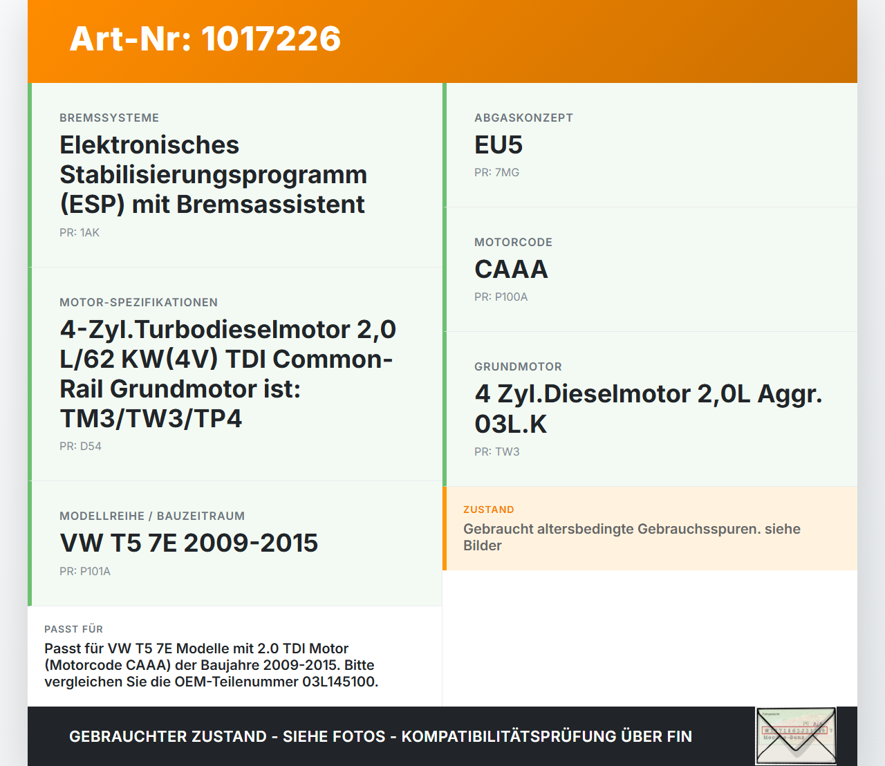 VW T5 7E 09-15 TDI 2,0 103KW CAAA Unterdruckpumpe Vakuumpumpe VW T5 7E 09-15 06.06.2011 03L145100F 03L145100 gebraucht Vorschau 3