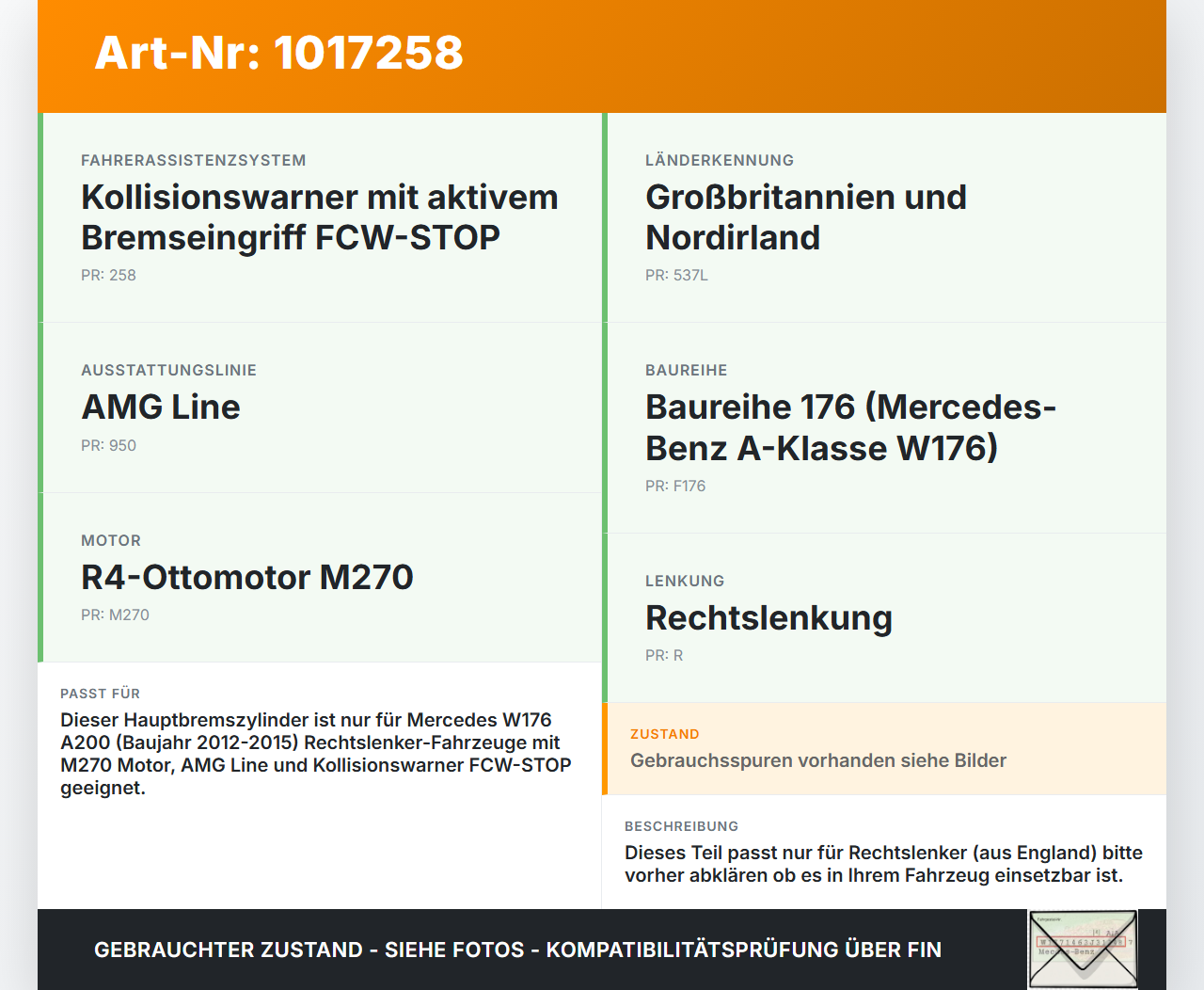 Mercedes W176 A200 12-15 RHD Hauptbremszylinder Bremszylinder Mercedes W176 A200 12-15 28.01.2015 A2464300101... Vorschau 3