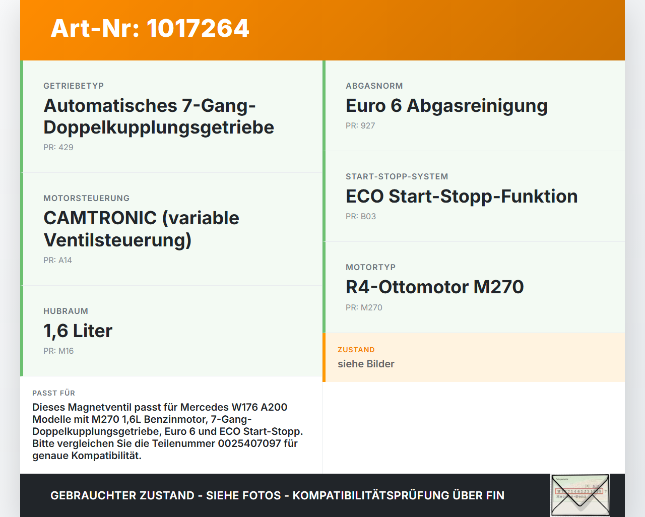 Mercedes W176 A200 12-15 1,6i 115KW Magnetventil Umschaltventil Mercedes W176 A200 12-15 28.01.2015 0025407097... Vorschau 3