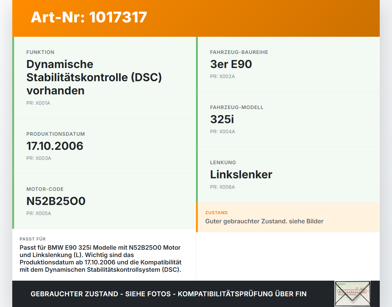 BMW E90 3er 325i 05-08 Drehratensensor Sensor BMW E90 3er 325i 05-08 31.10.2006 34526762769 6762769 6762769... Vorschau 3