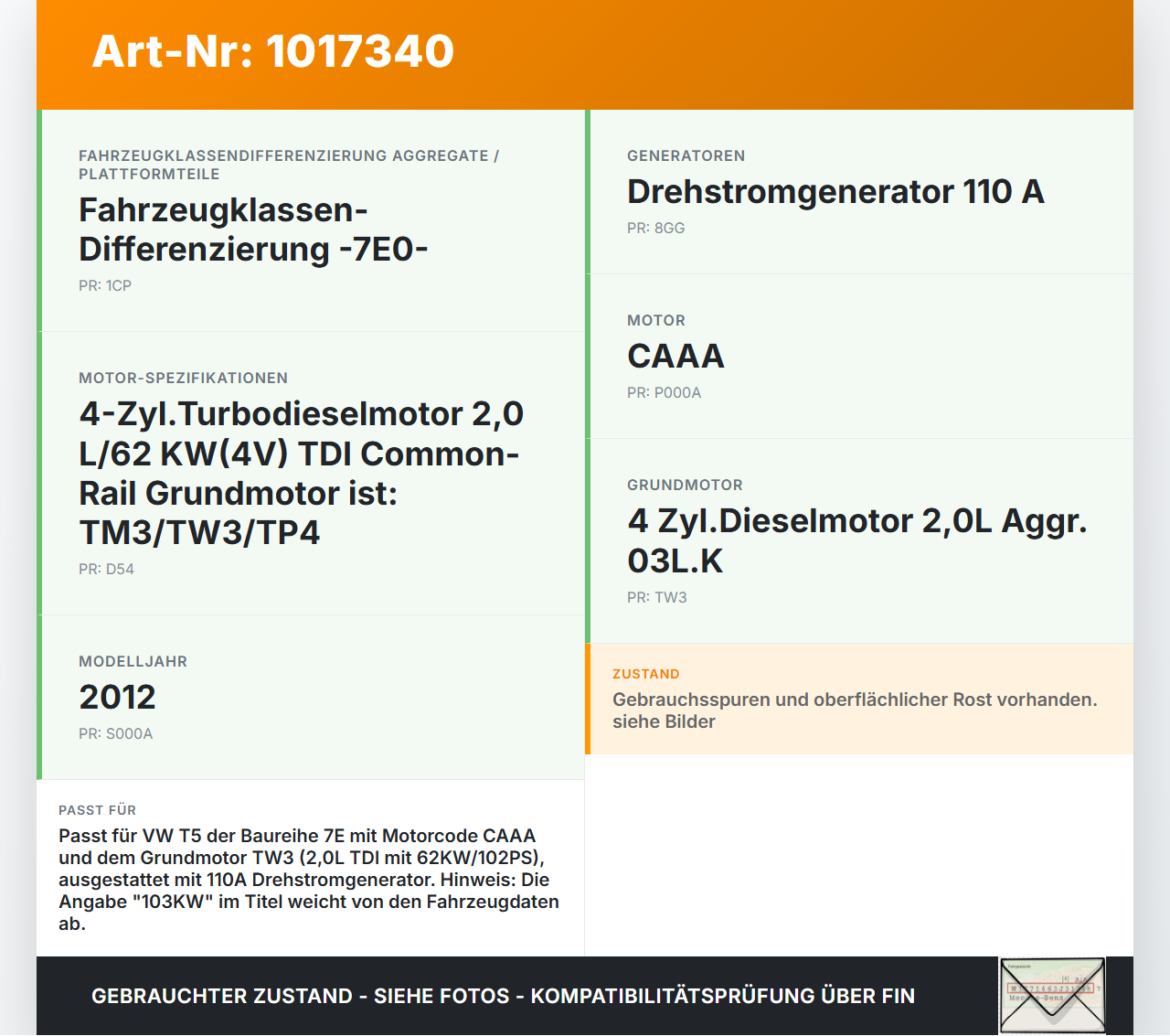 VW T5 7E 09-15 TDI 2,0 103KW CAAA Riemenscheibe VW T5 7E 09-15 06.06.2011 gebraucht Vorschau 3