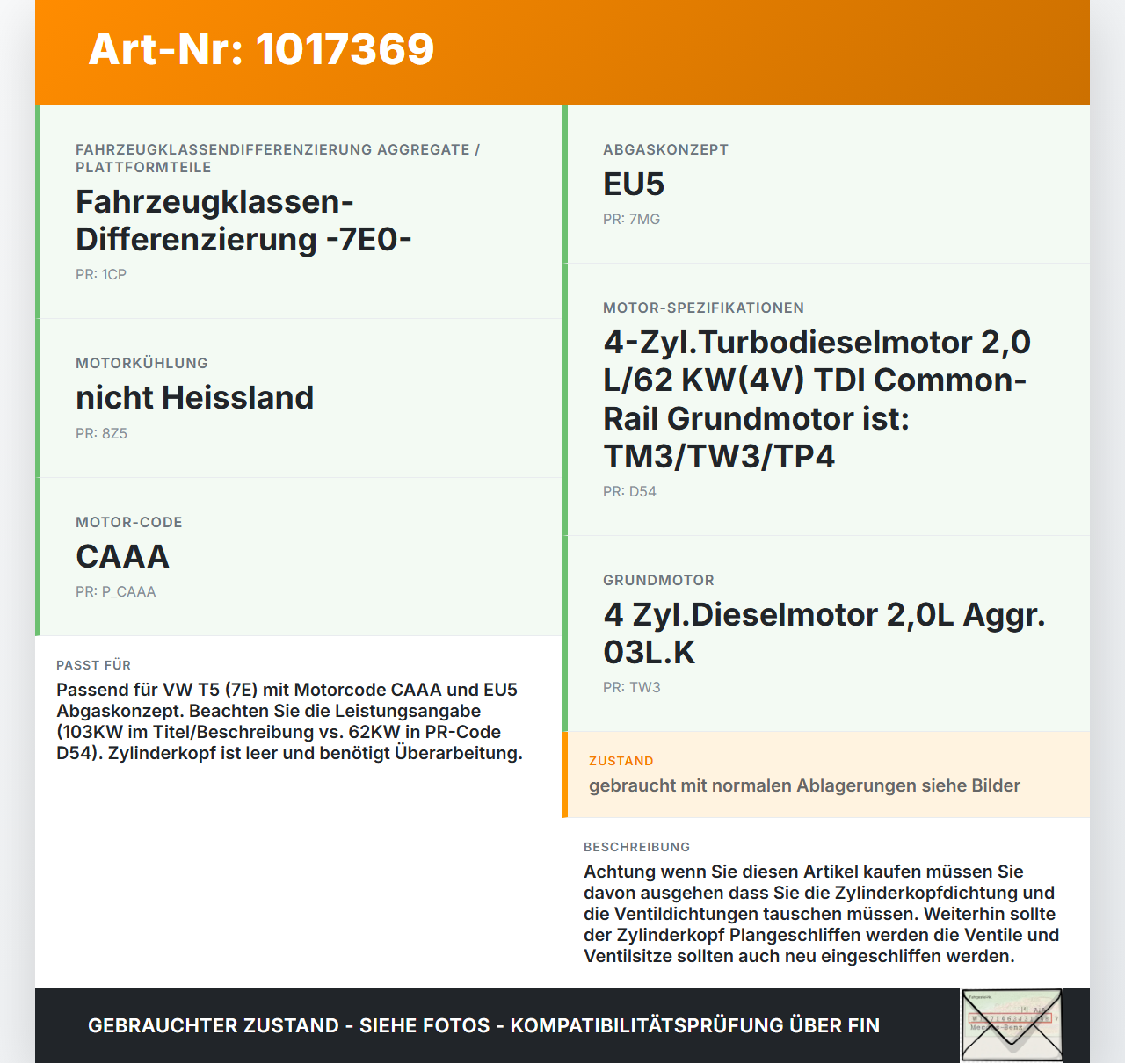 VW T5 7E 09-15 TDI 2,0 103KW CAAA Zylinderkopf ohne jegliche Anbauteile LEER VW T5 7E 09-15 06.06.2011 070103308L... Vorschau 3