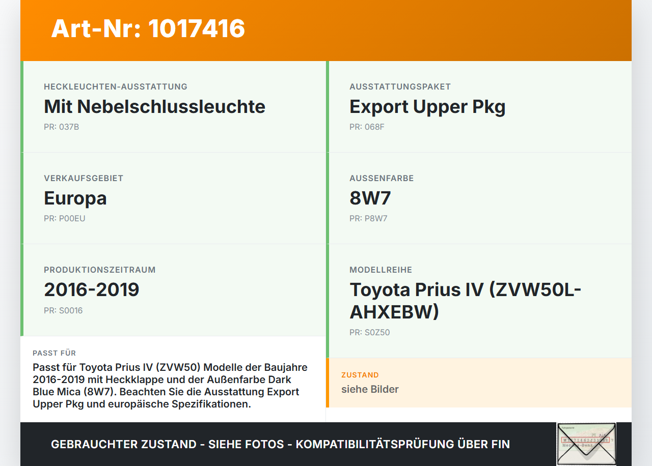 Toyota Prius IV ZVW5 16-19 Bremslicht 3te Bremsleuchte für Klappe Toyota Prius IV ZVW5 16-19 02.09.2016 gebraucht Vorschau 3