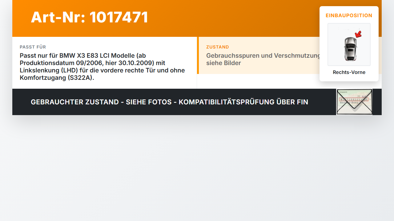 BMW X3 E83 18d LCI 08-11 Türschloss m. ZV Stellmotor Rechts Vorne BMW X3 E83 18d LCI 08-11 08.12.2009 7229458... Vorschau 3