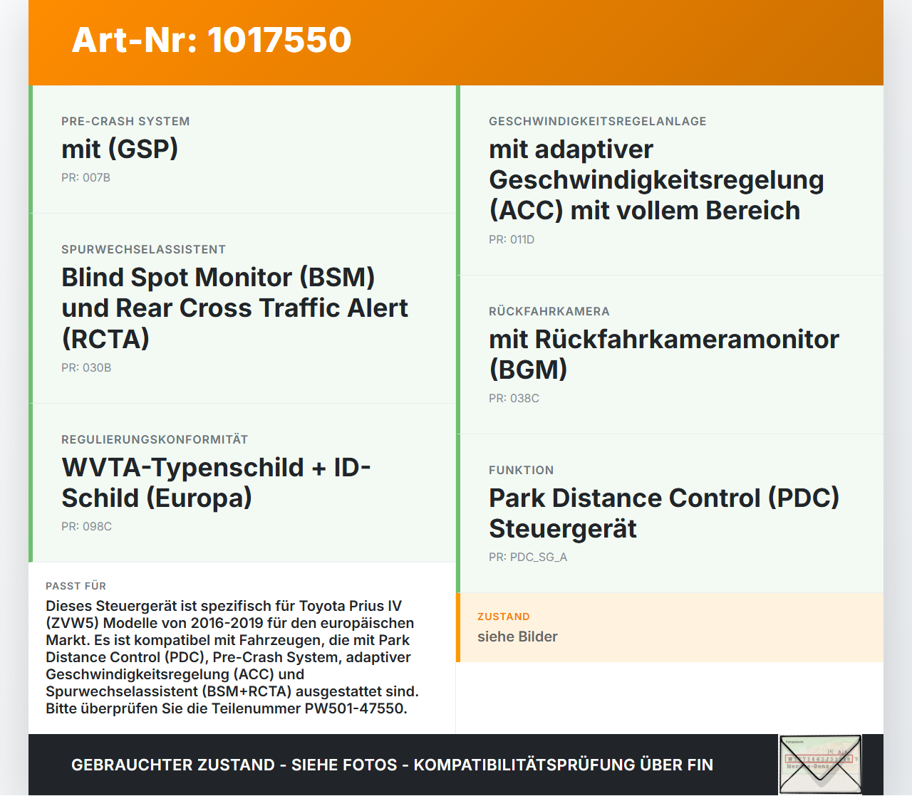 Toyota Prius IV ZVW5 16-19 Steuergerät ECU Modul Orig. Cobra AT PDC SG Toyota Prius IV ZVW5 16-19 02.09.2016... Vorschau 3